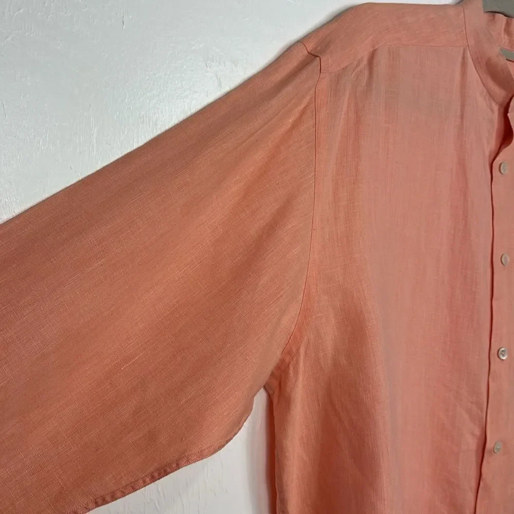 Sartorial Long Sleeve Banded Collar Button Down Shirt In Orange Size XL